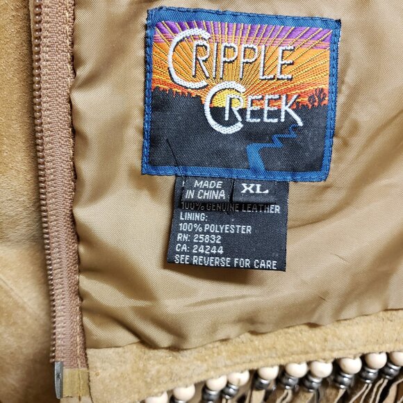 VTG Cripple Creek Women's Tan Suede Fringe Western/Boho Halter Top Bk-Zip Sz XL - Picture 5 of 5